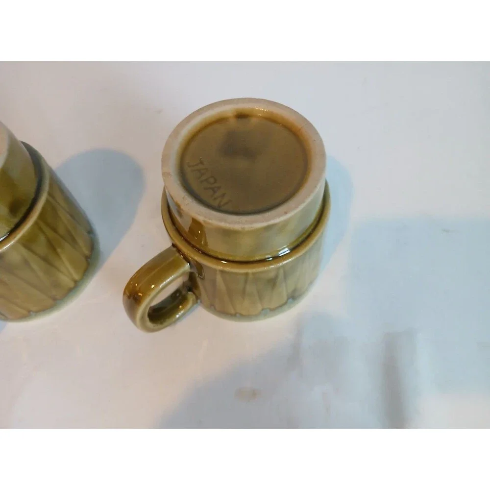 3 Vintage Retro stackable Made in Japan mug cup green drip 8 ounces